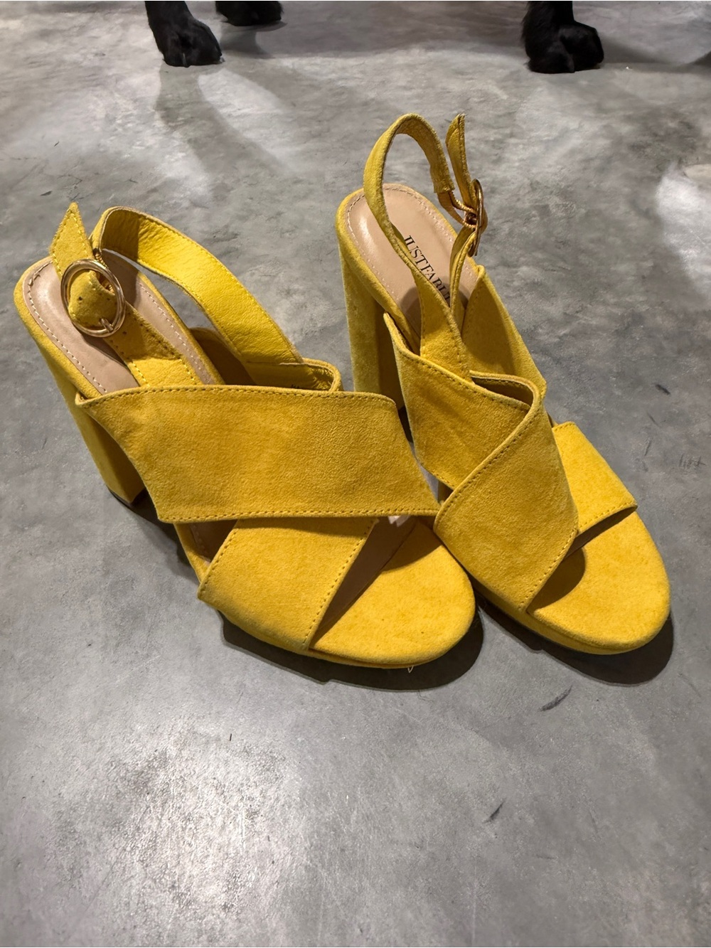 Yellow Suede Slingback Block Heels